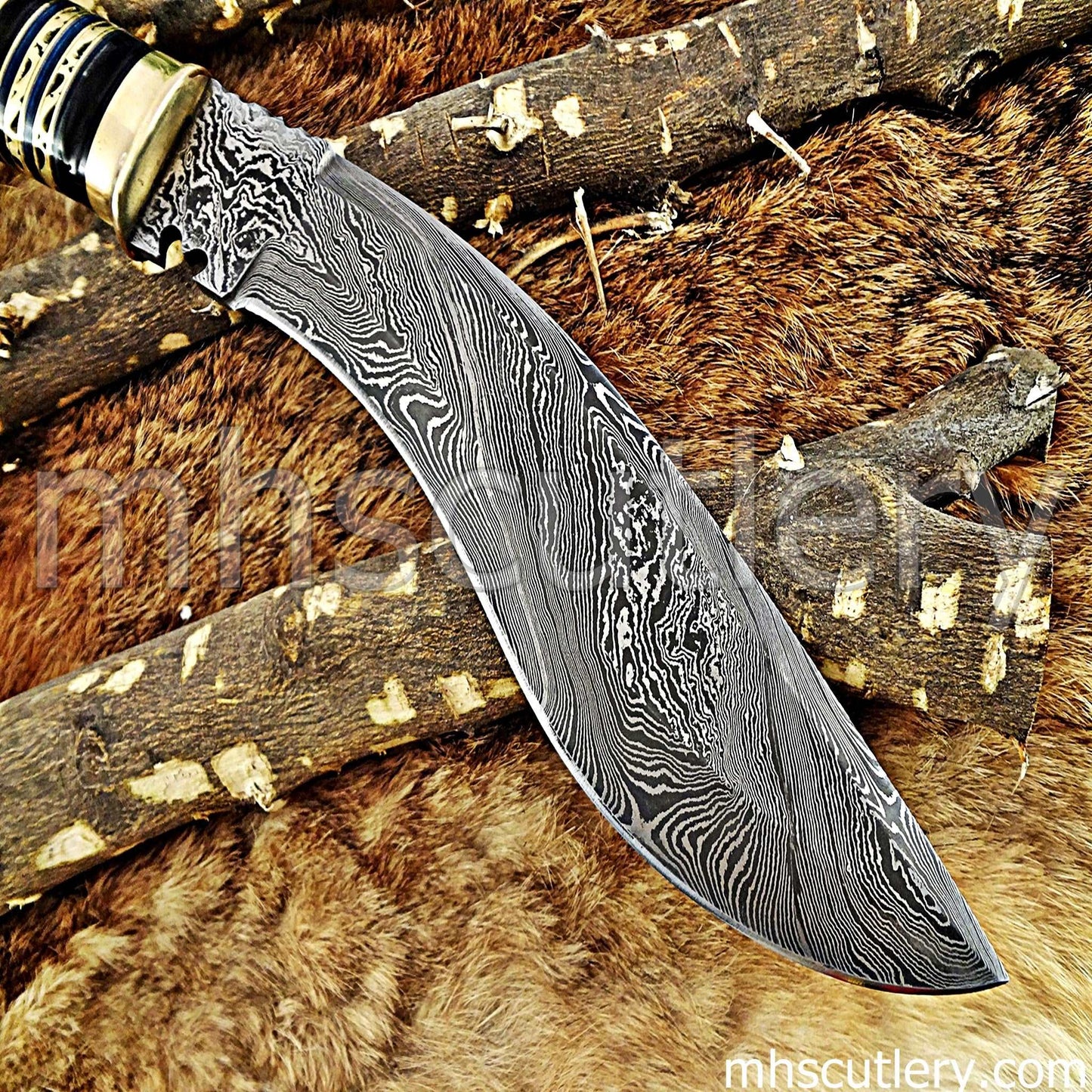 Custom Hand Forged Damascus Steel Hunter Kukri Knife