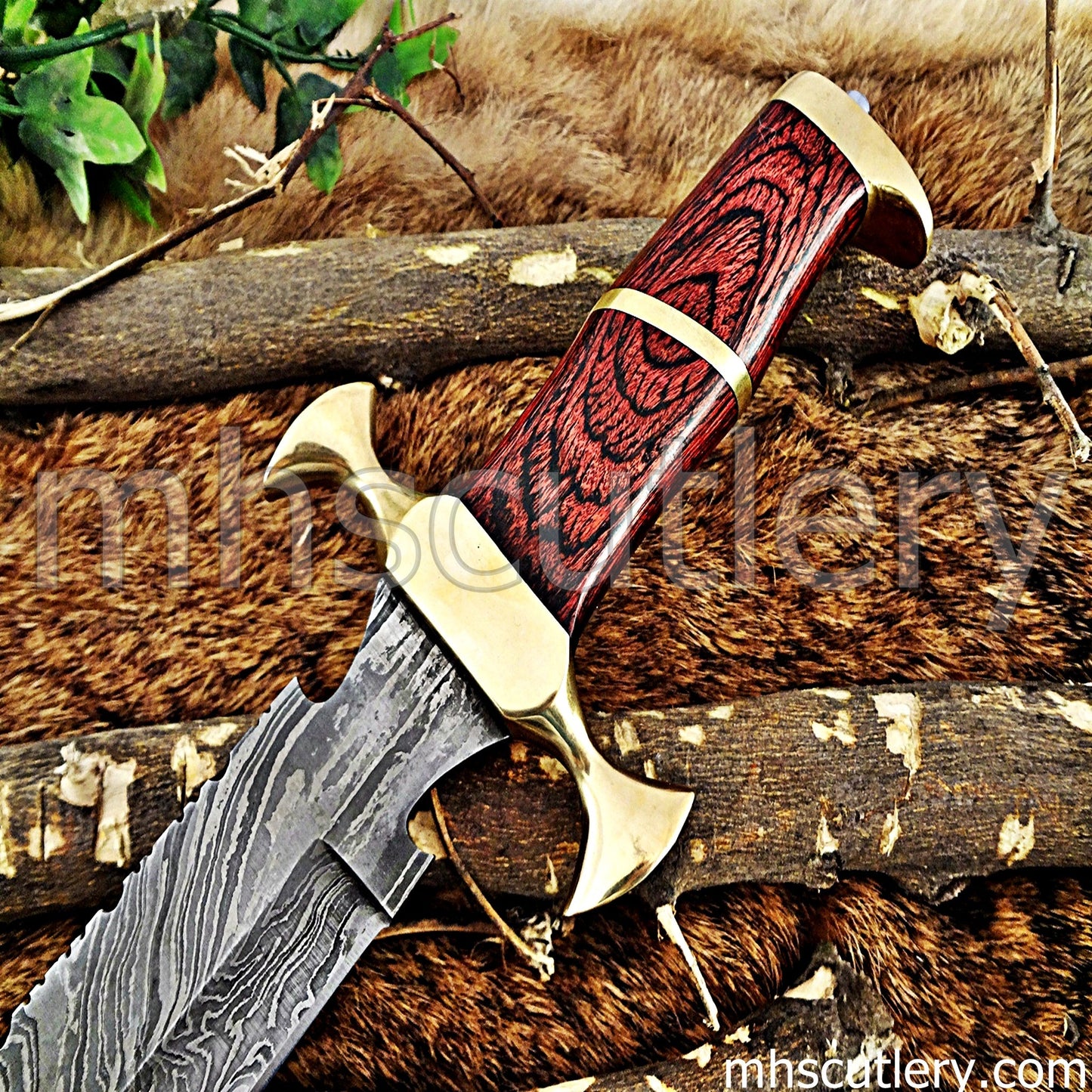 Damascus Steel Bowie Knife / Red Handle