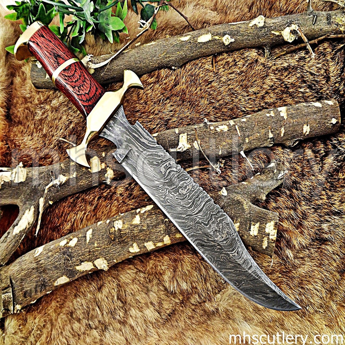 Damascus Steel Bowie Knife / Red Handle