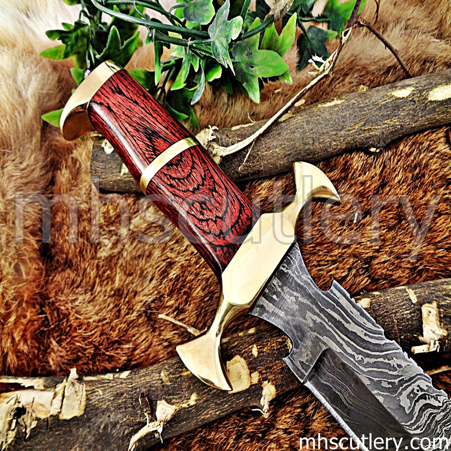 Damascus Steel Bowie Knife / Red Handle