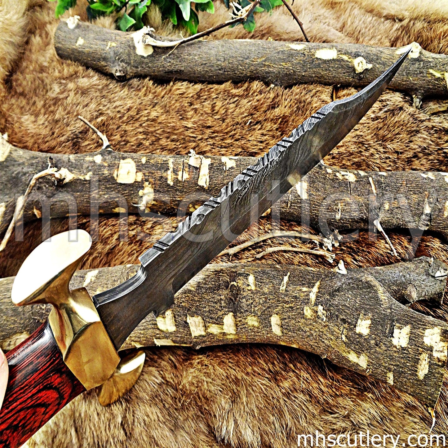 Damascus Steel Bowie Knife / Red Handle