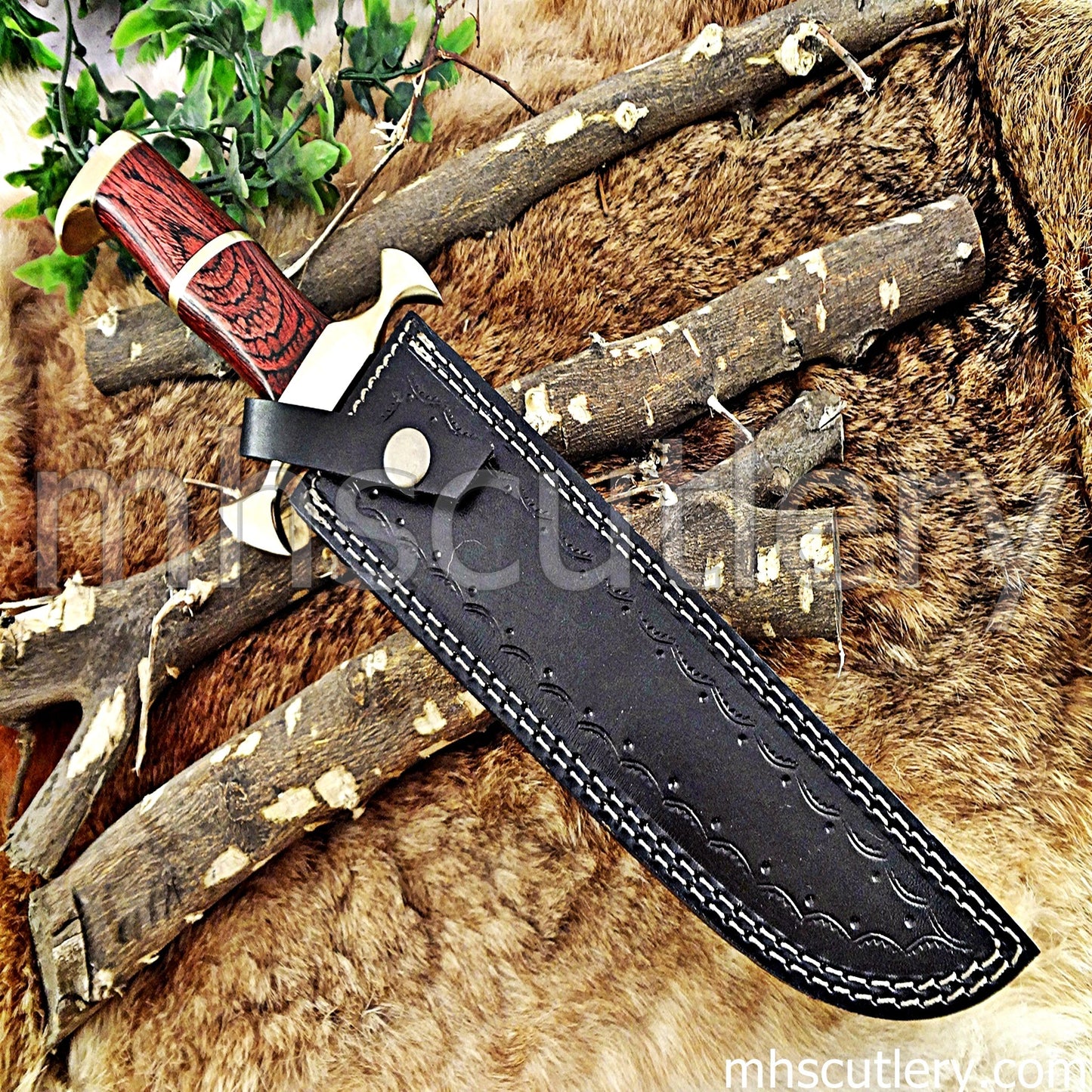 Damascus Steel Bowie Knife / Red Handle