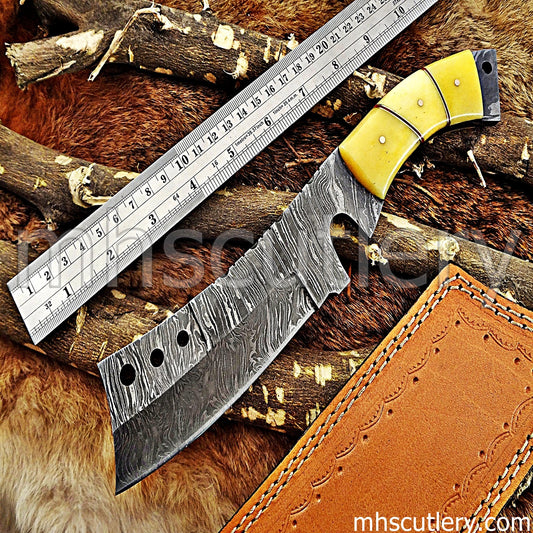 Damascus Steel Hunter Tanto Machete Knife / Bone Handle