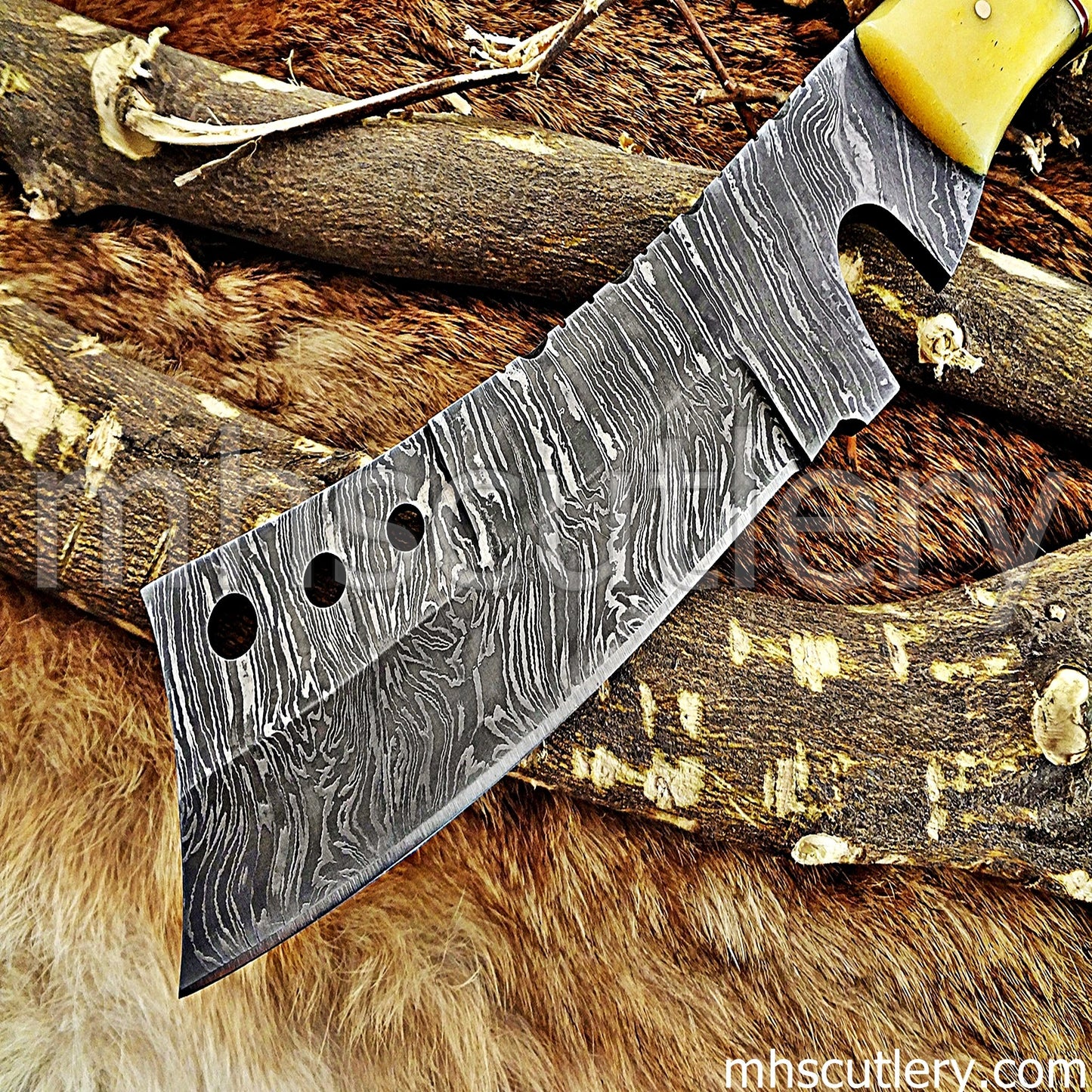 Damascus Steel Hunter Tanto Machete Knife / Bone Handle