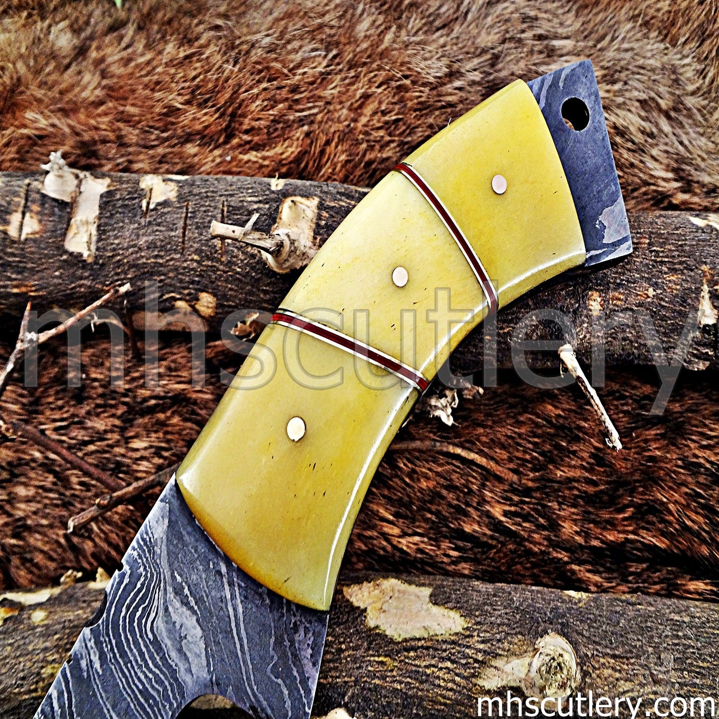 Damascus Steel Hunter Tanto Machete Knife / Bone Handle