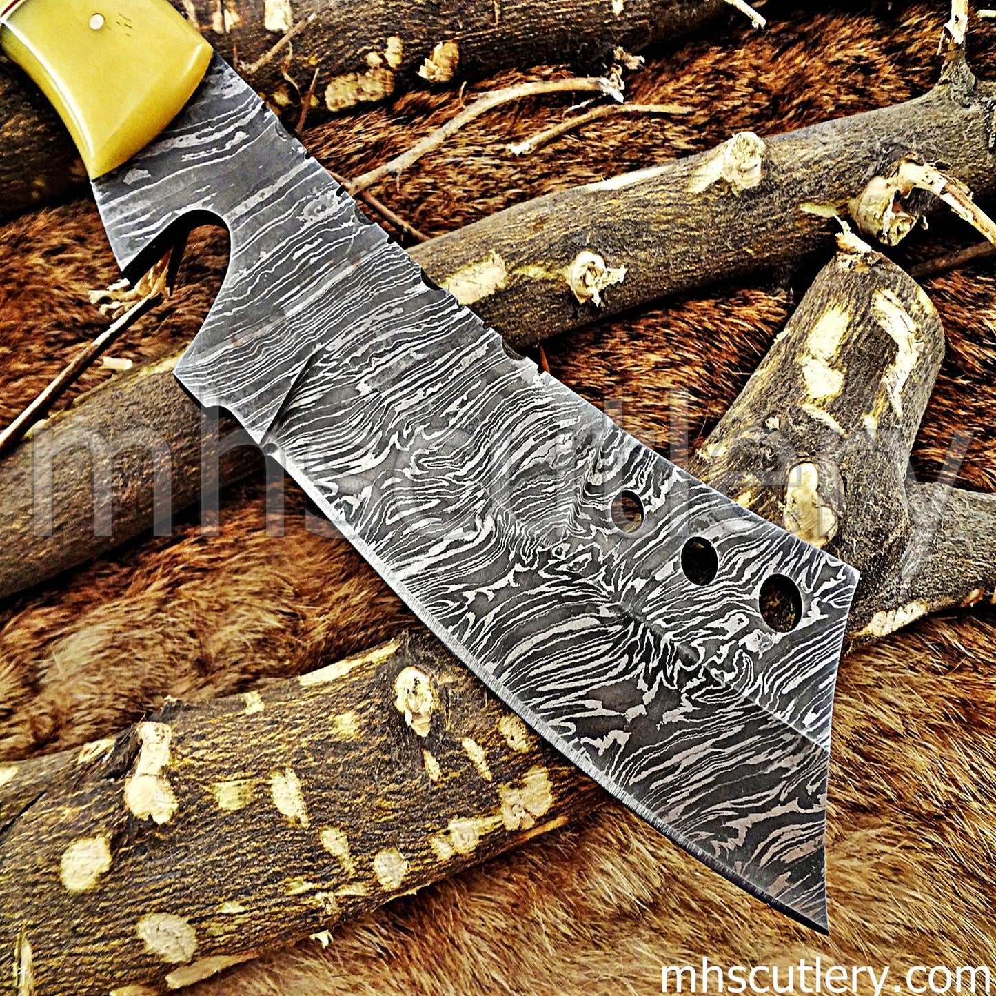 Damascus Steel Hunter Tanto Machete Knife / Bone Handle