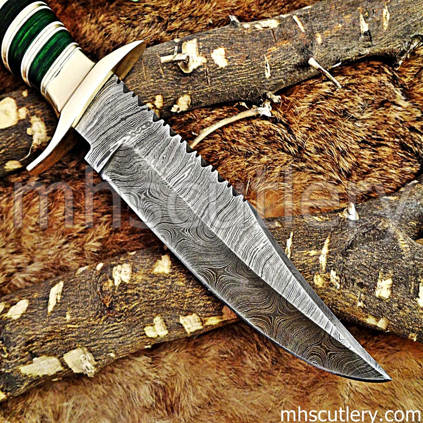 Custom Made Damascus Steel Hunter Bowie Knife