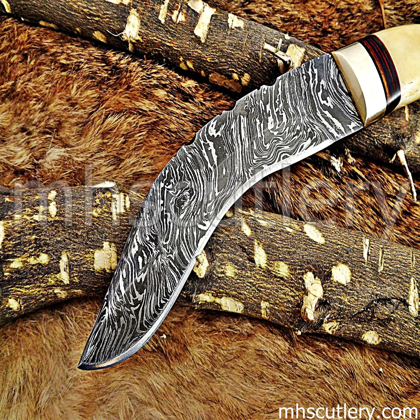 Handmade Damascus Steel Hunting Kukri With Antler Handle