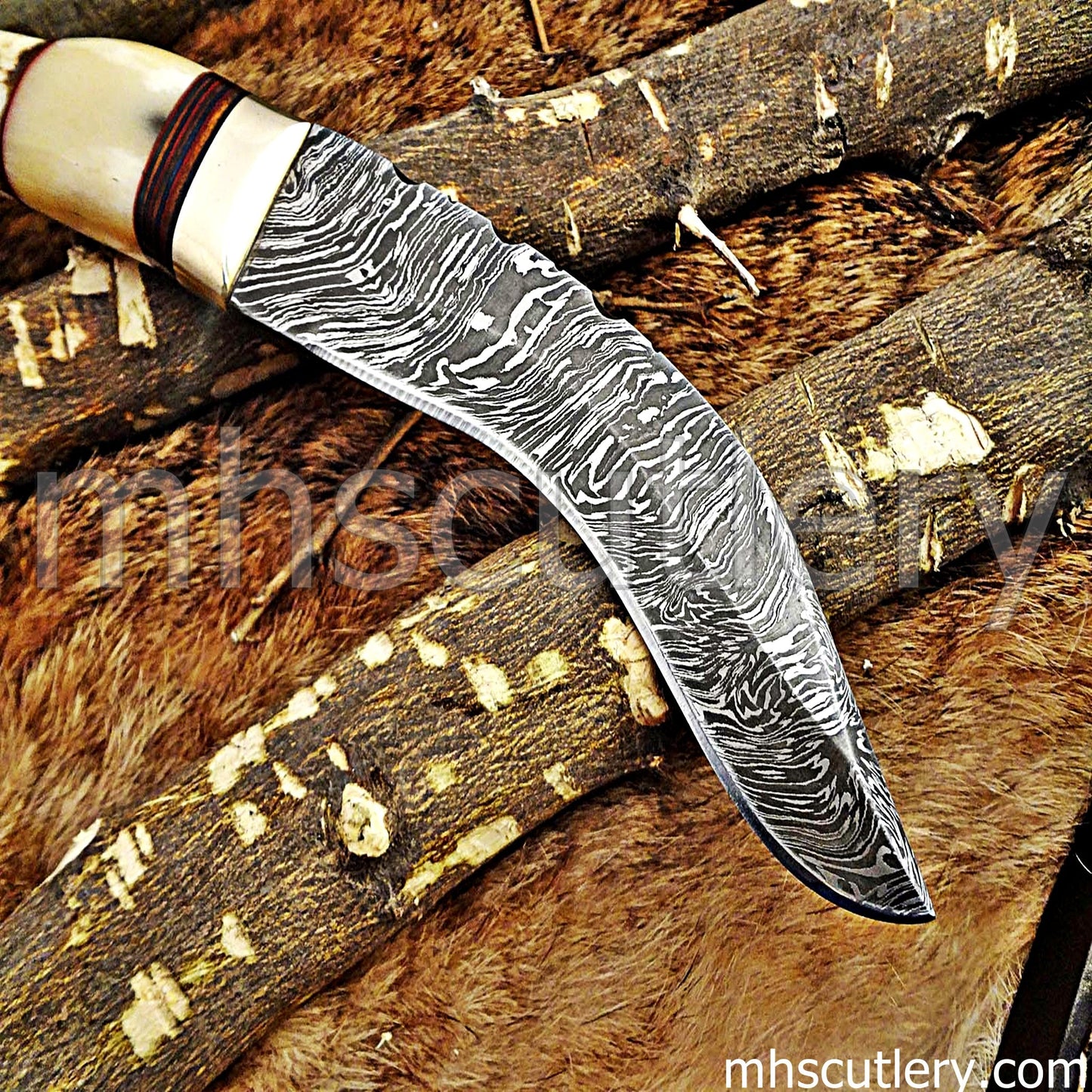 Handmade Damascus Steel Hunting Kukri With Antler Handle