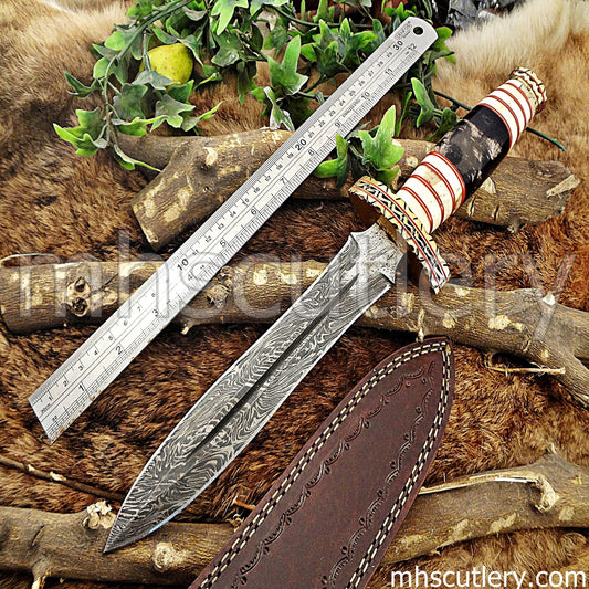 Custom Handmade Damascus Steel Spartan Dagger Knife