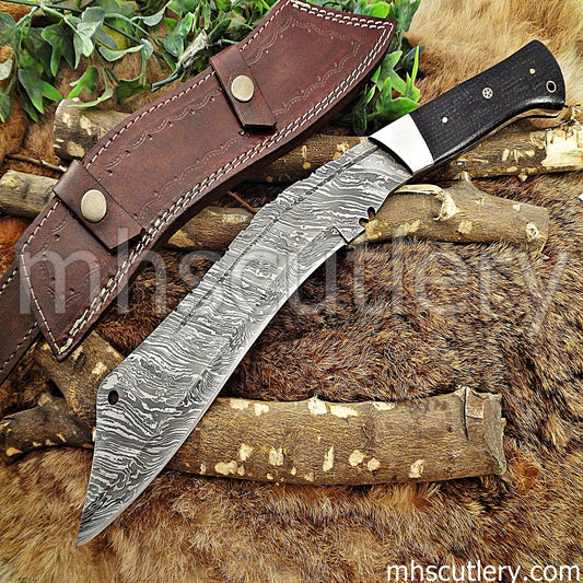 Damascus Steel Kukri Machete Knife / Bull Horn Handle