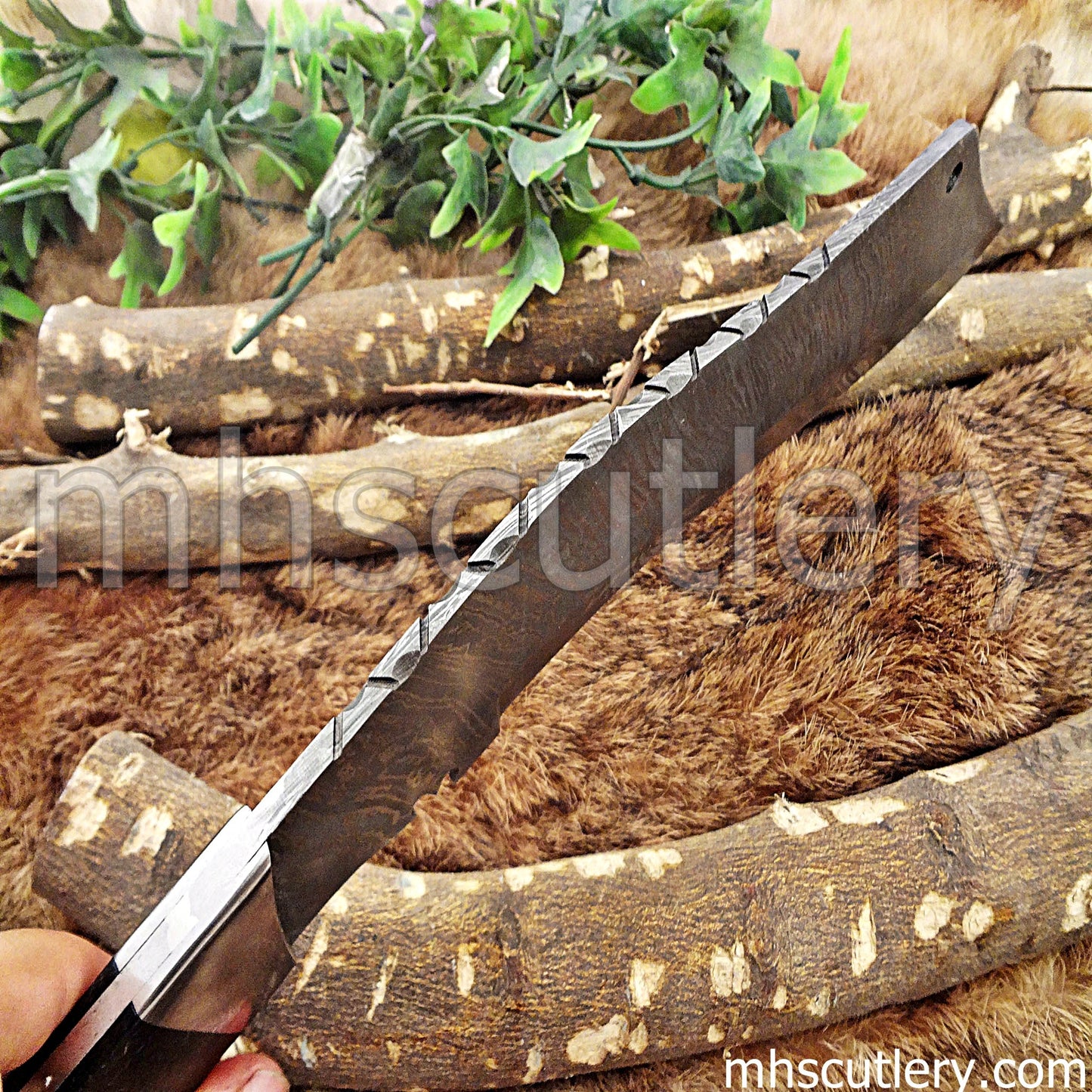 Damascus Steel Kukri Machete Knife / Bull Horn Handle