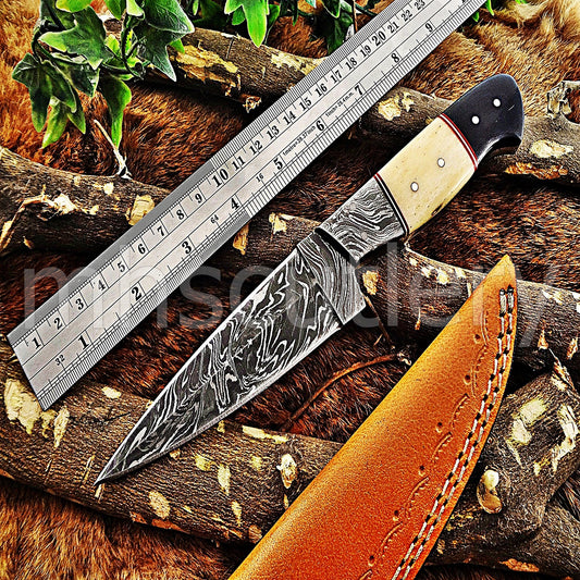 Damascus Steel Fixed Blade Hunting Skinner Knife