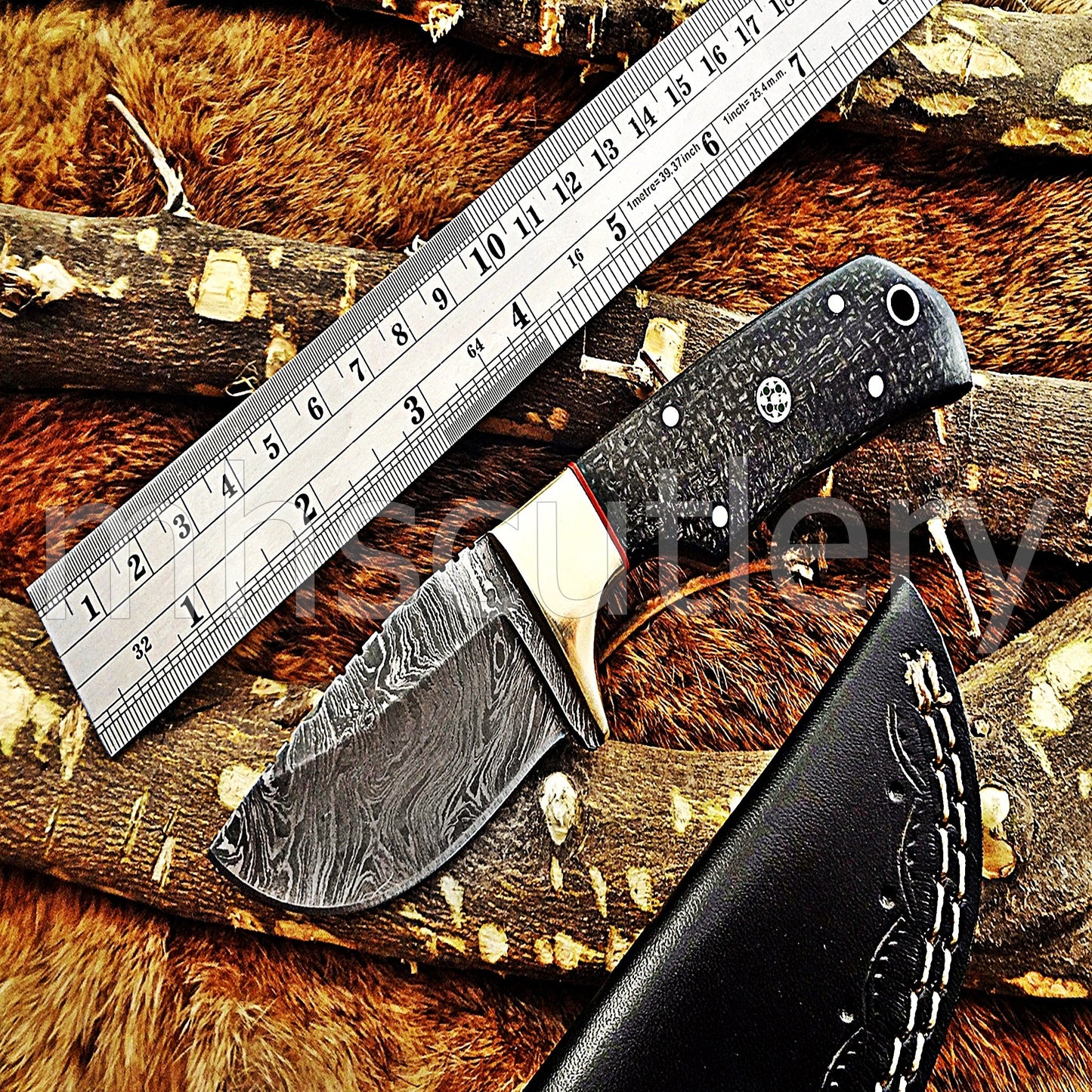 Custom Made Damascus Steel Mini Hunter Skinning Knife / Micarta Handle