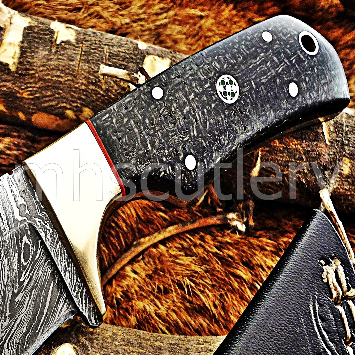 Custom Made Damascus Steel Mini Hunter Skinning Knife / Micarta Handle