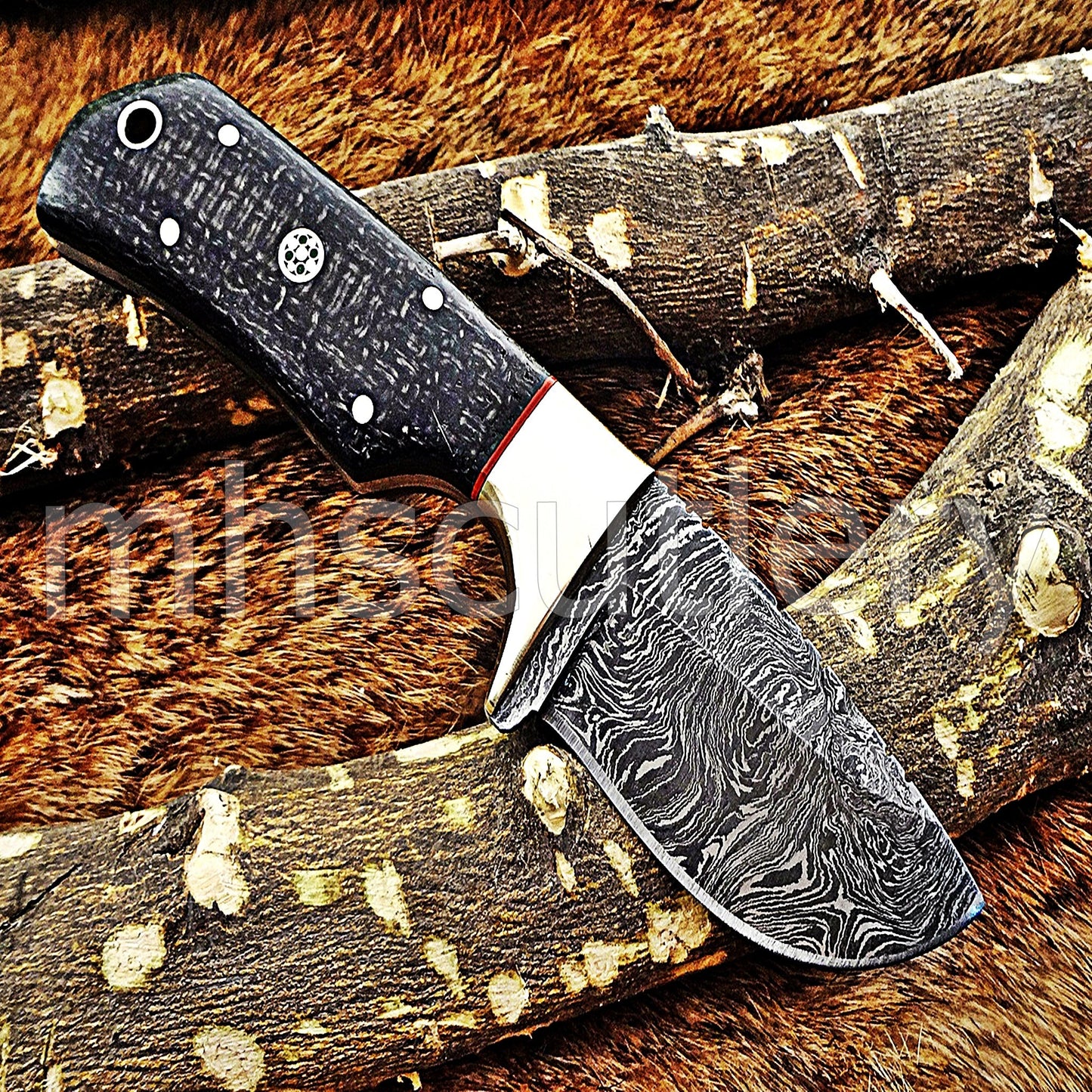 Custom Made Damascus Steel Mini Hunter Skinning Knife / Micarta Handle