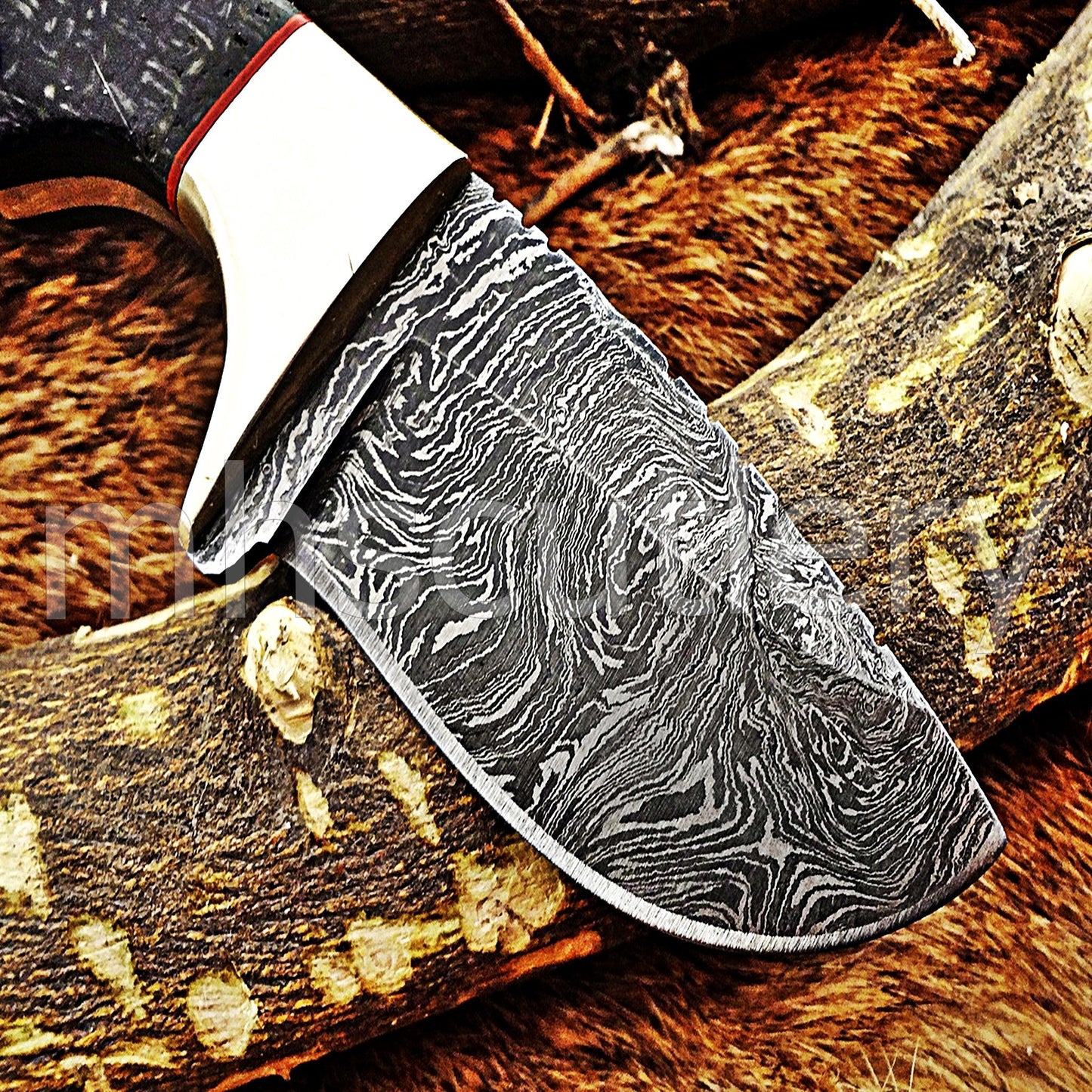 Custom Made Damascus Steel Mini Hunter Skinning Knife / Micarta Handle