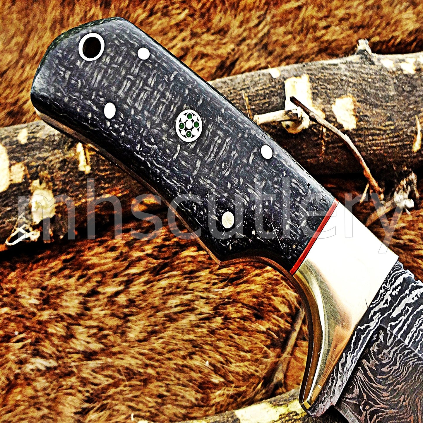 Custom Made Damascus Steel Mini Hunter Skinning Knife / Micarta Handle