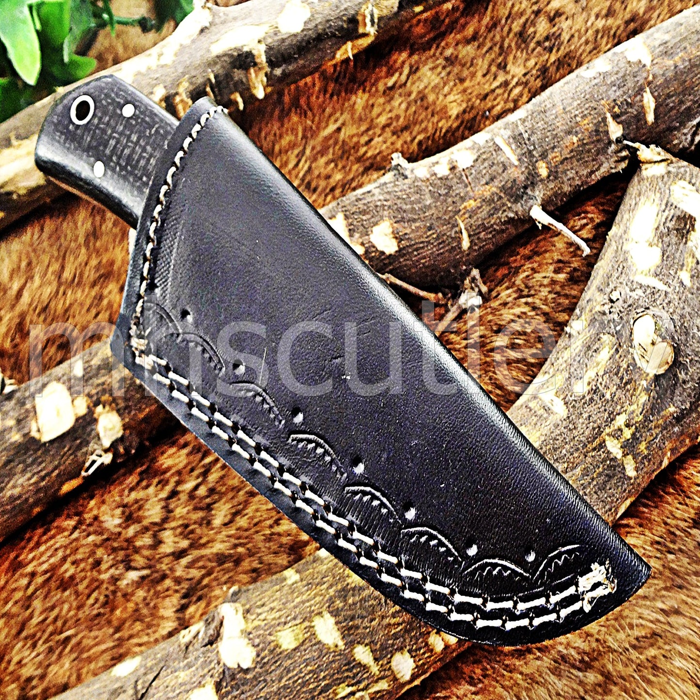 Custom Made Damascus Steel Mini Hunter Skinning Knife / Micarta Handle