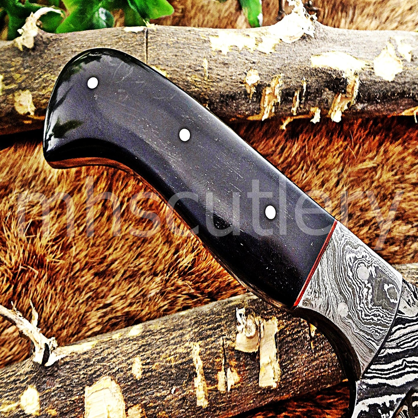 Hand Forged Damascus Steel Tanto Skinner Hunting Knife / Bull Horn