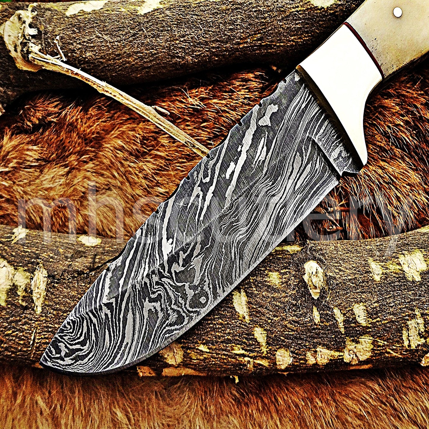 Damascus Steel Slim Skinner Knife / Bone Handle