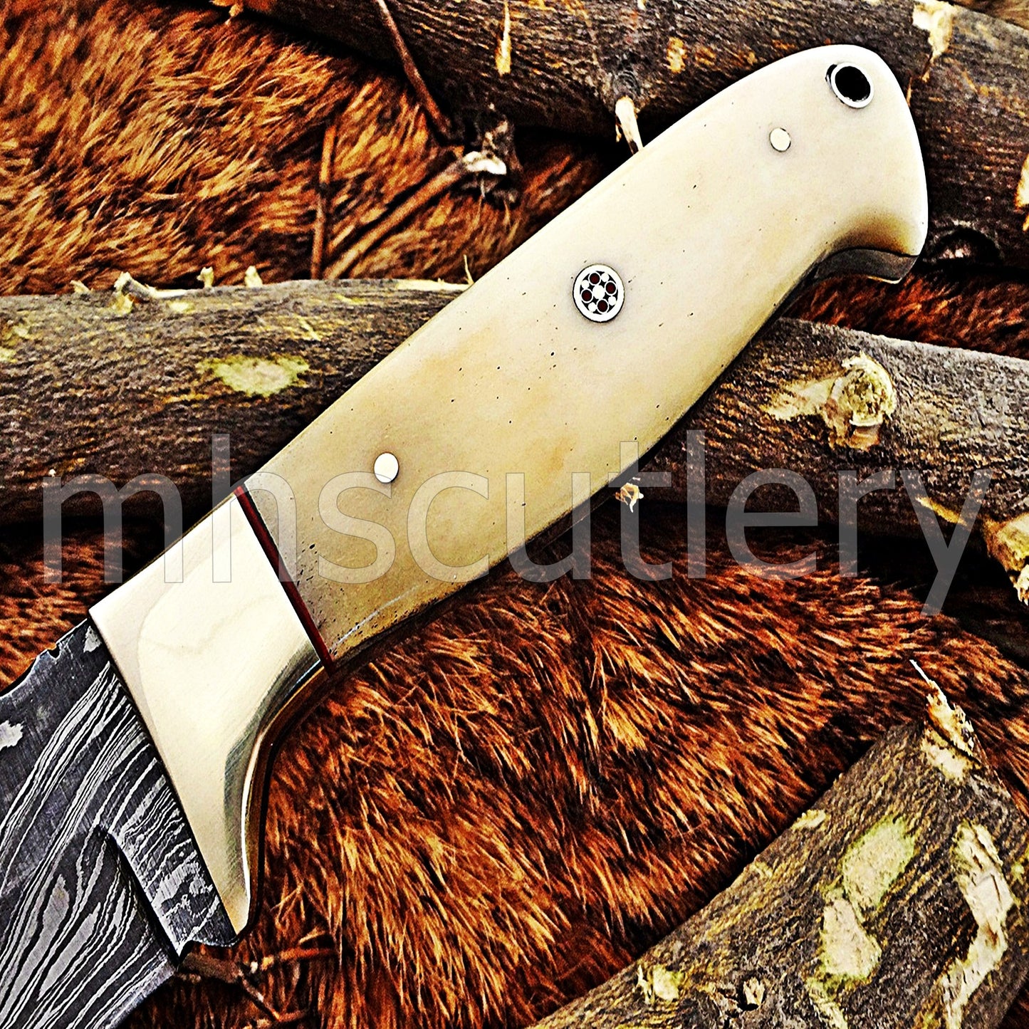 Damascus Steel Slim Skinner Knife / Bone Handle