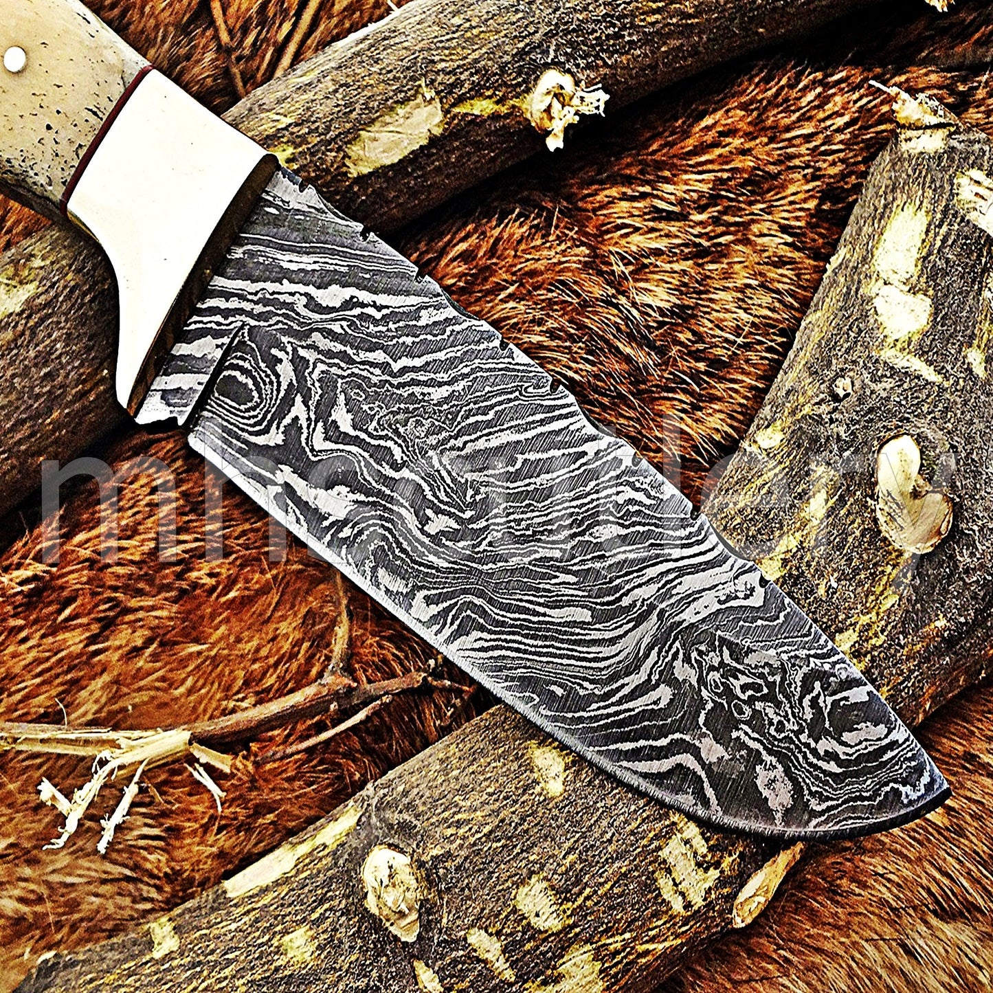 Damascus Steel Slim Skinner Knife / Bone Handle