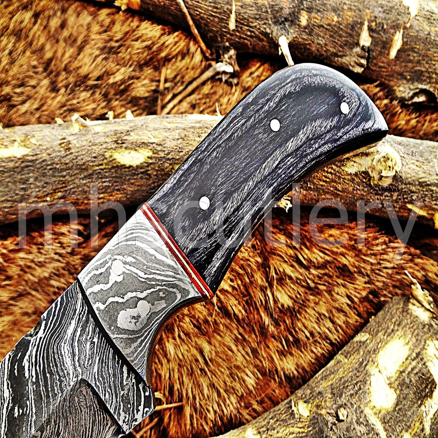 Damascus Steel Gut Hook Skinning Knife / Pakka Wood Handle