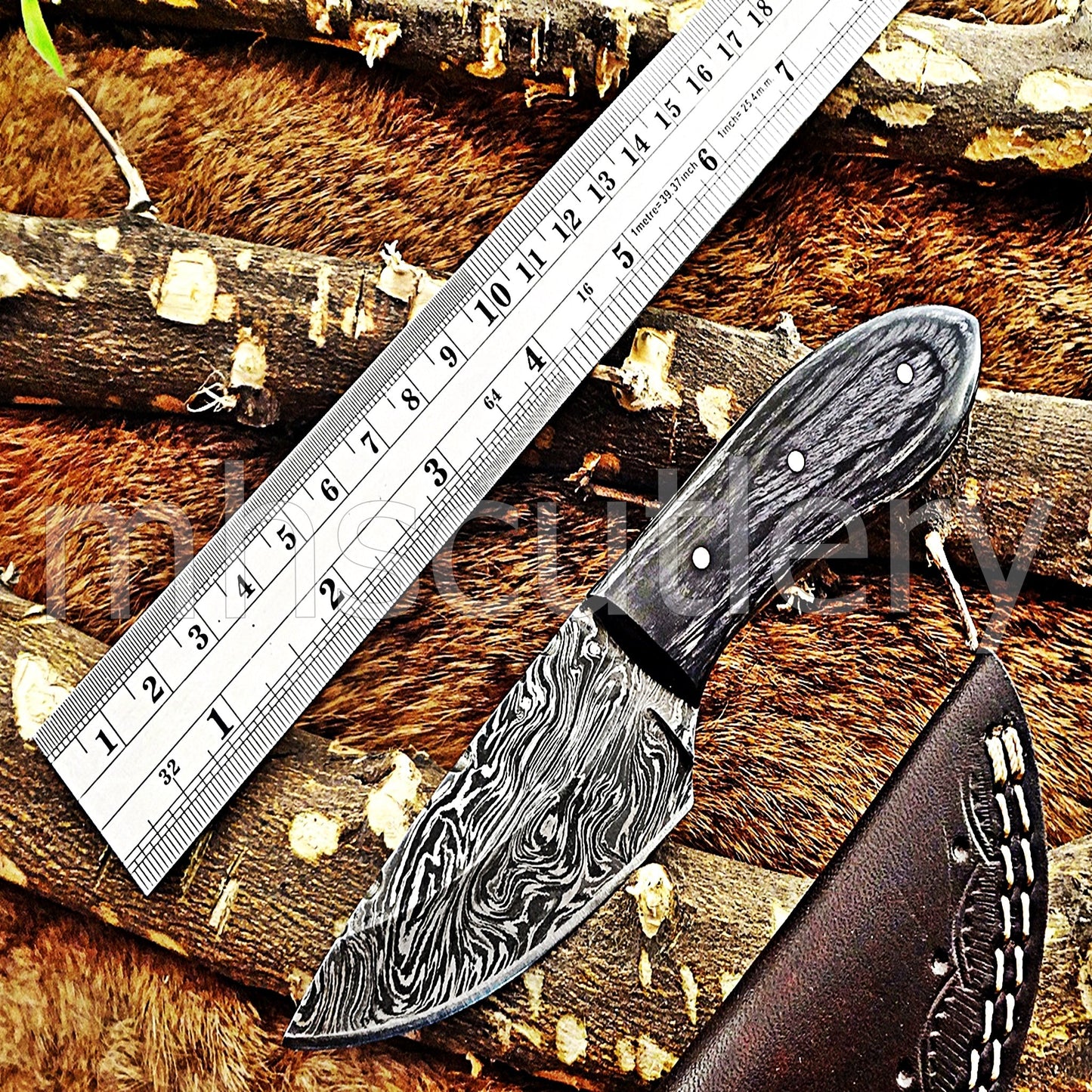 Custom Made Damascus Steel Mini Hunter Skinning Knife With Pakka Wood Handle