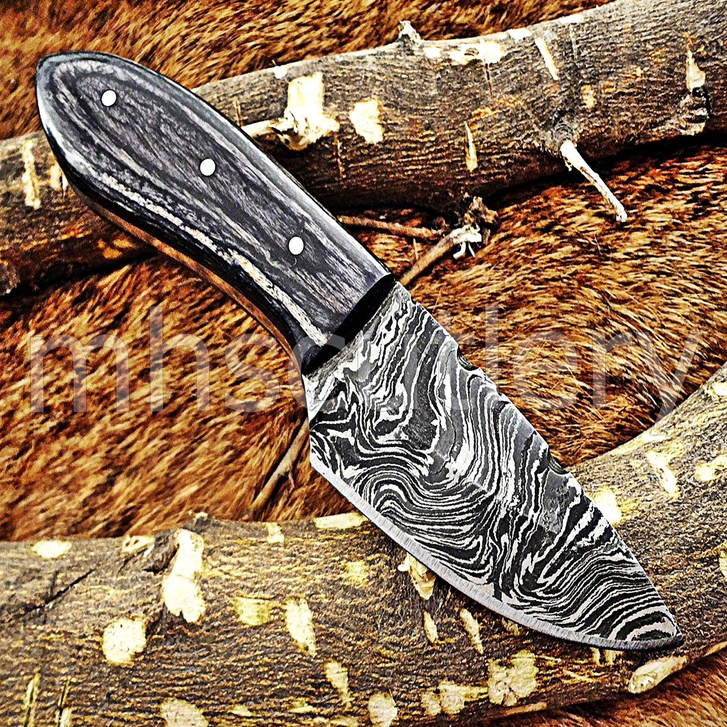 Custom Made Damascus Steel Mini Hunter Skinning Knife With Pakka Wood Handle