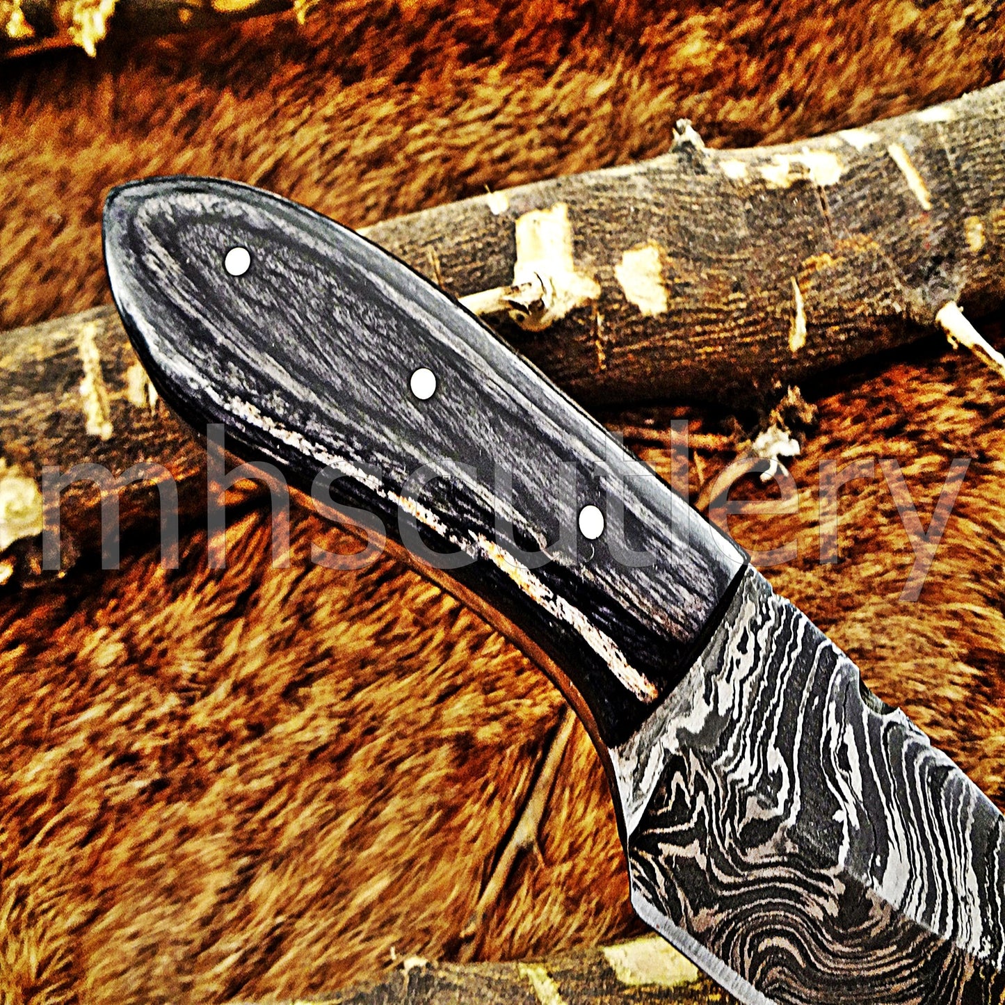 Custom Made Damascus Steel Mini Hunter Skinning Knife With Pakka Wood Handle