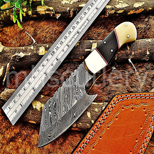 Handmade Damascus Steel Sheepsfoot Hunting Skinner Knife With Natural handle