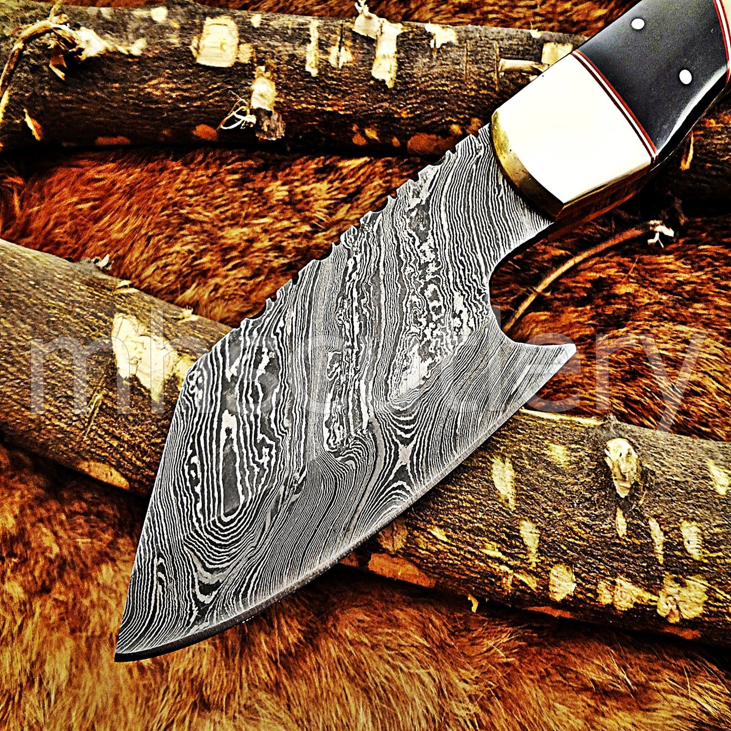 Handmade Damascus Steel Sheepsfoot Hunting Skinner Knife With Natural handle