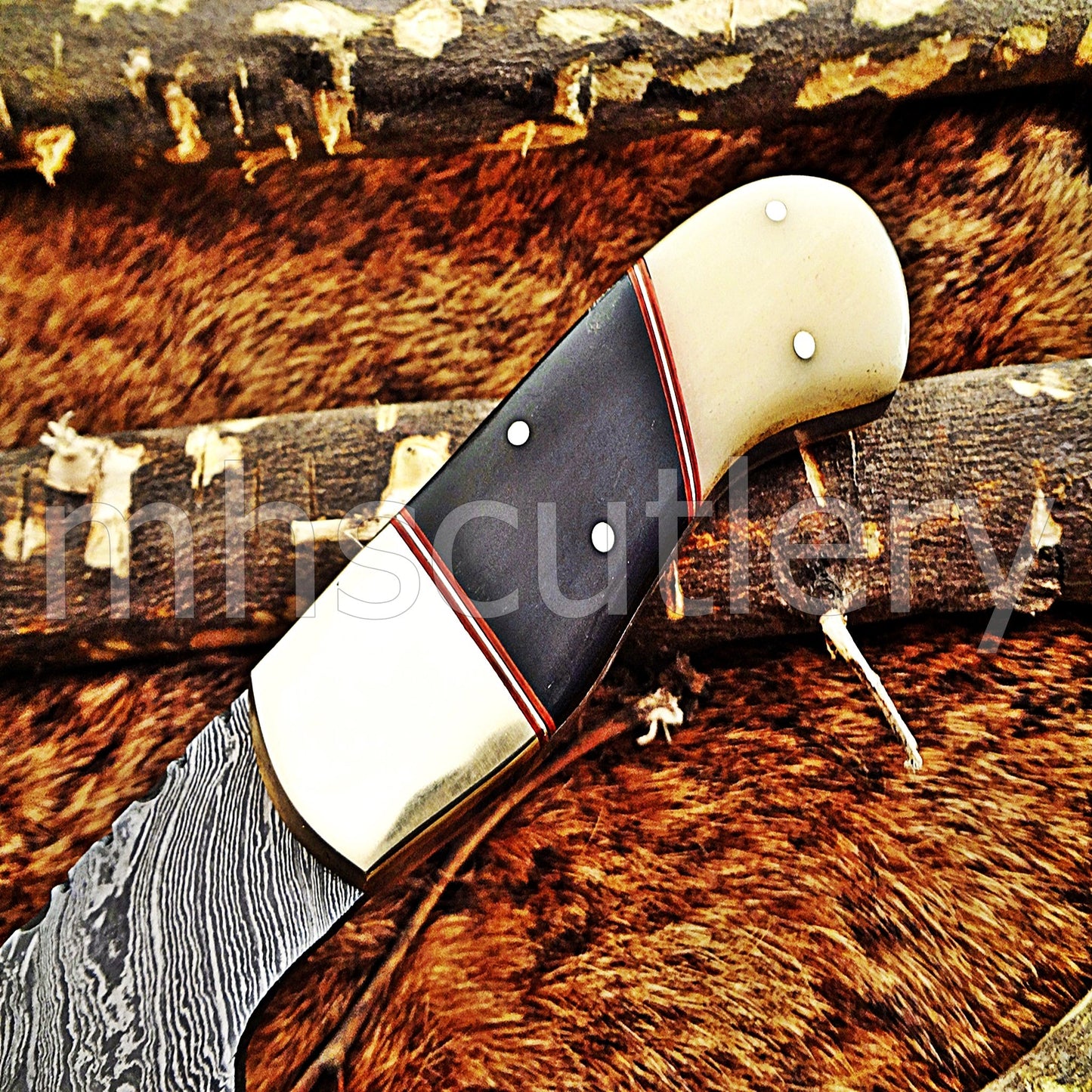 Handmade Damascus Steel Sheepsfoot Hunting Skinner Knife With Natural handle