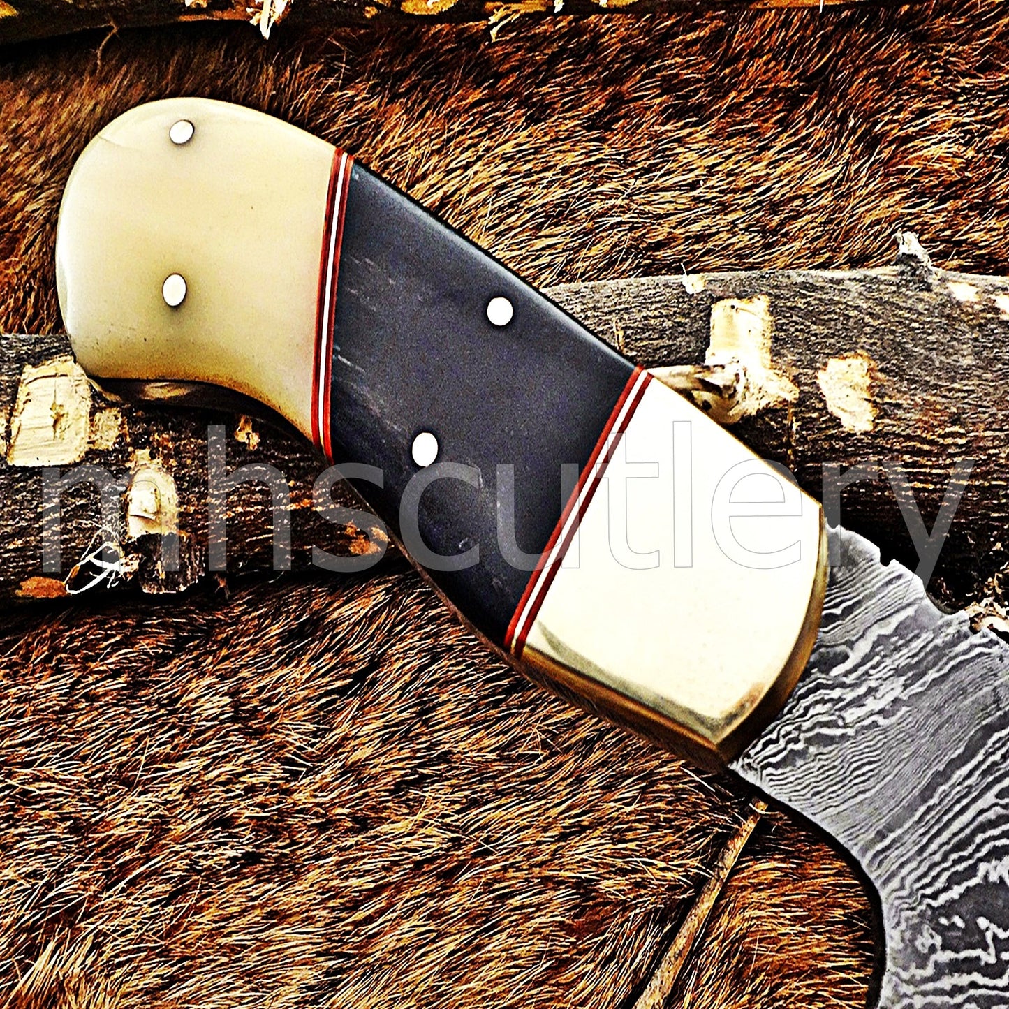 Handmade Damascus Steel Sheepsfoot Hunting Skinner Knife With Natural handle