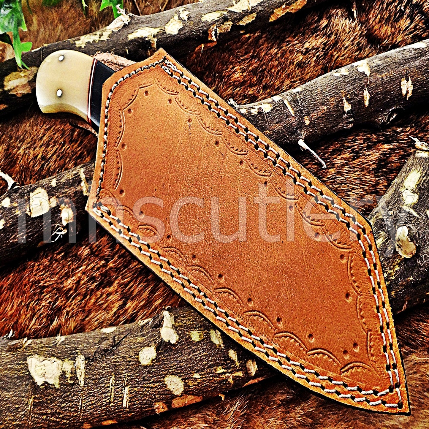 Handmade Damascus Steel Sheepsfoot Hunting Skinner Knife With Natural handle