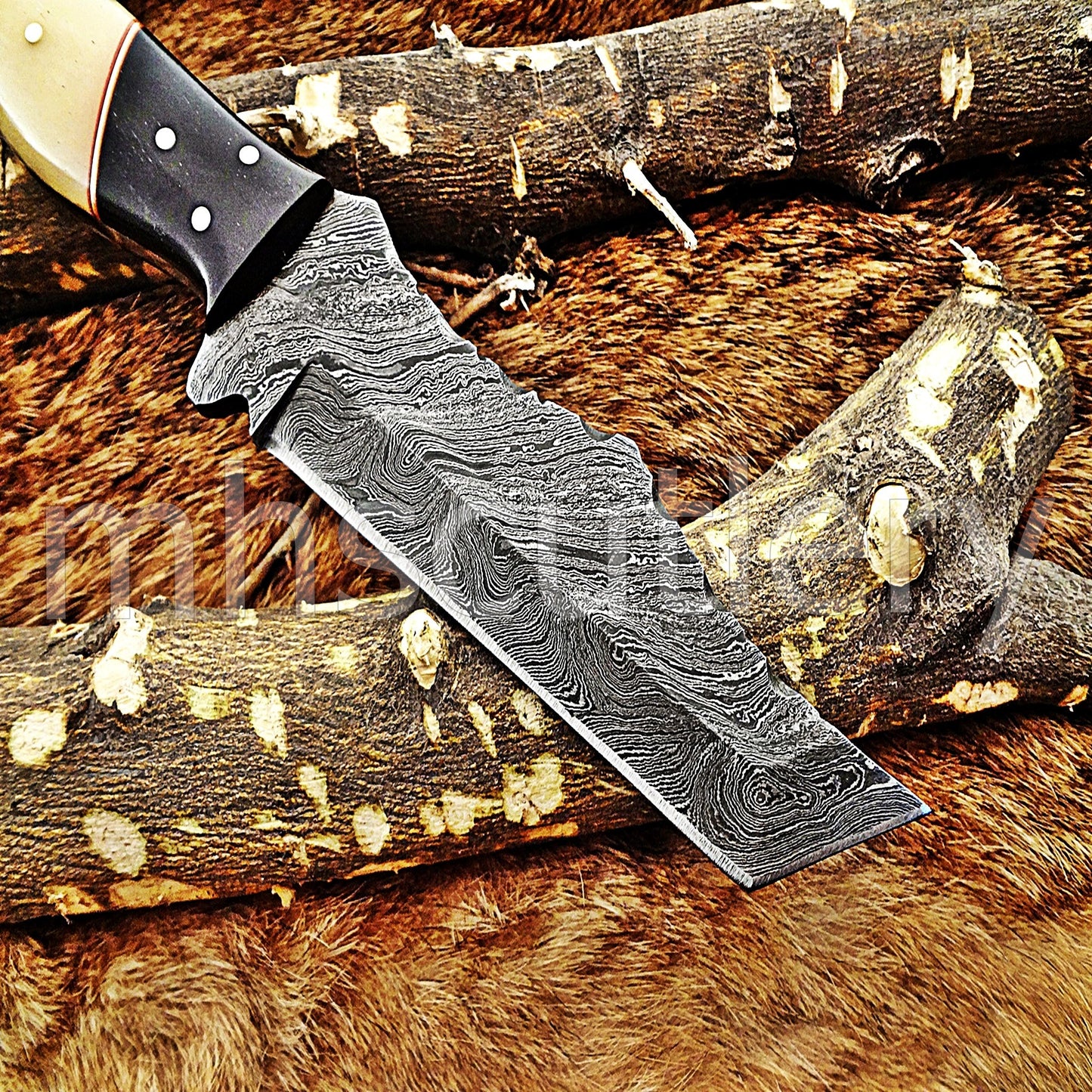 Hand Forged Damascus Steel Tanto Skinner Hunting Knife