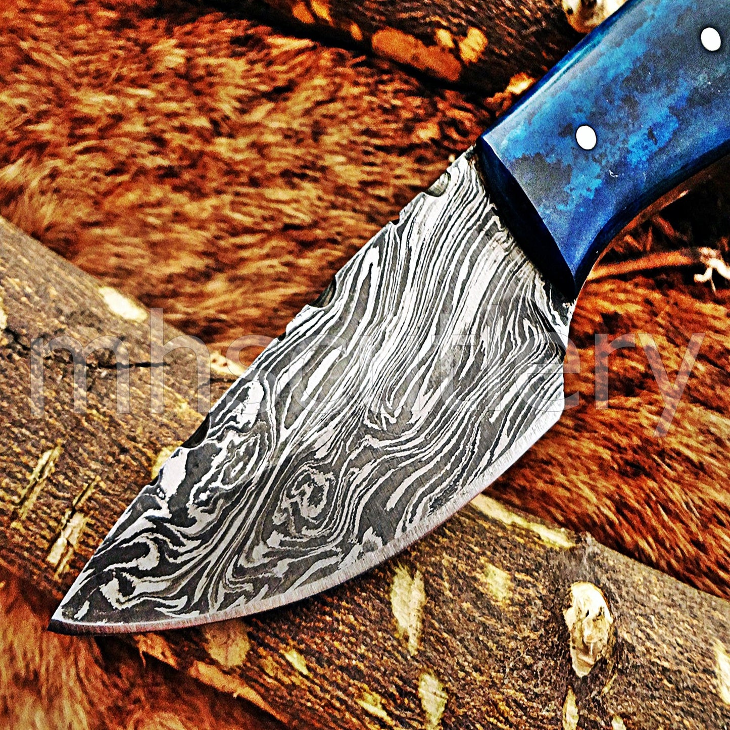 Handmade Damascus Steel Mini Hunting Skinner Knife / Bone Handle