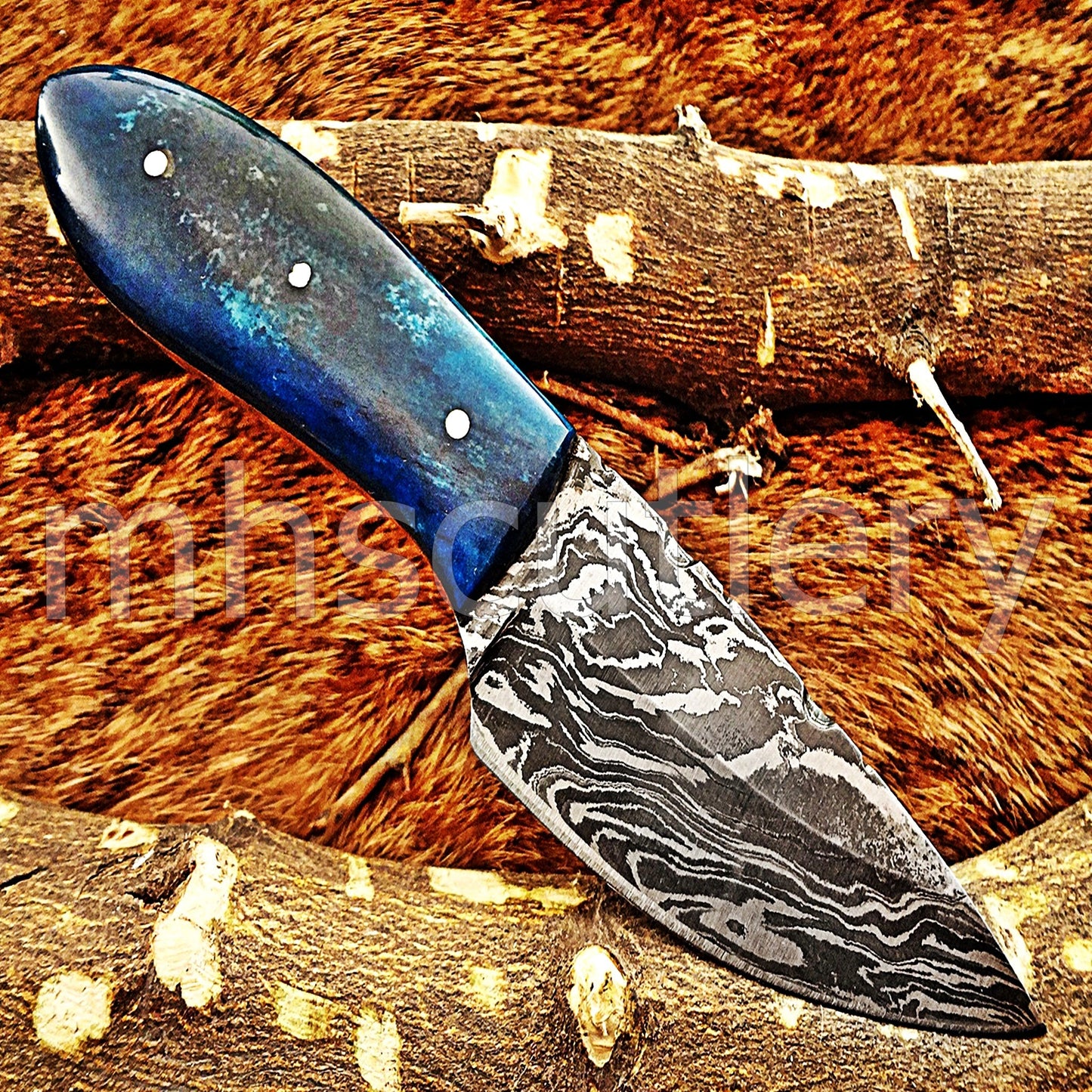 Handmade Damascus Steel Mini Hunting Skinner Knife / Bone Handle