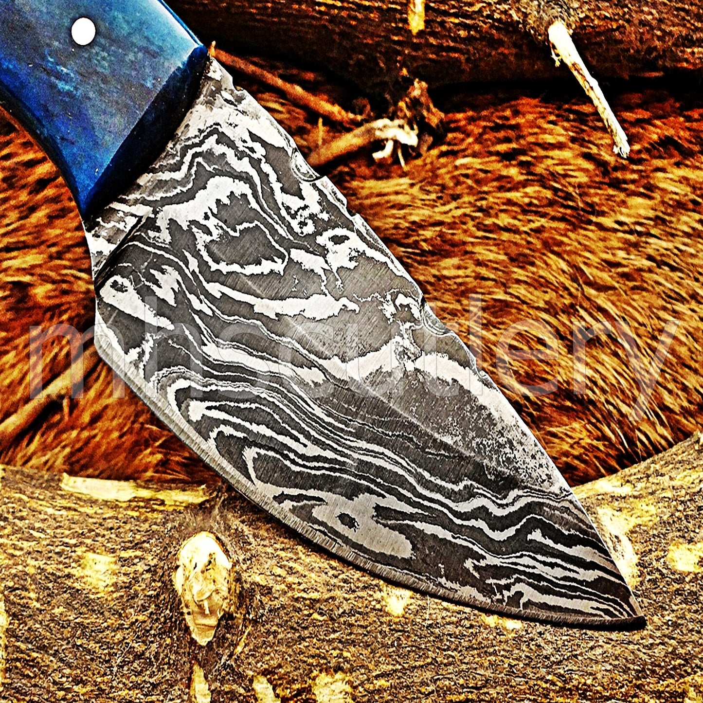 Handmade Damascus Steel Mini Hunting Skinner Knife / Bone Handle