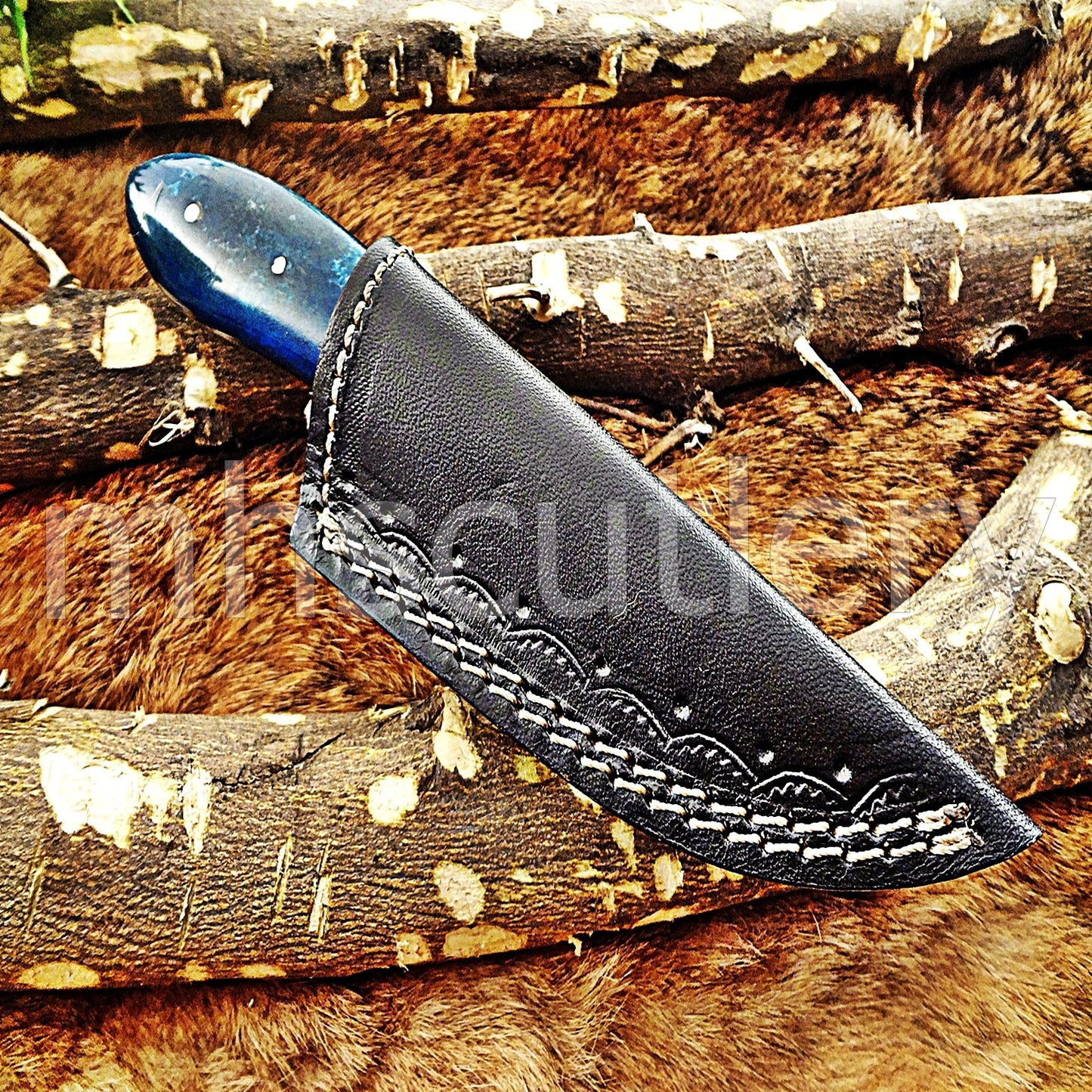 Handmade Damascus Steel Mini Hunting Skinner Knife / Bone Handle