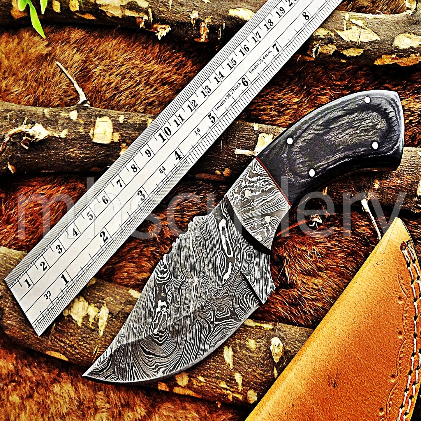 Custom Made Damascus Steel Mini Hunter Skinning Knife / Pakka Wood Handle