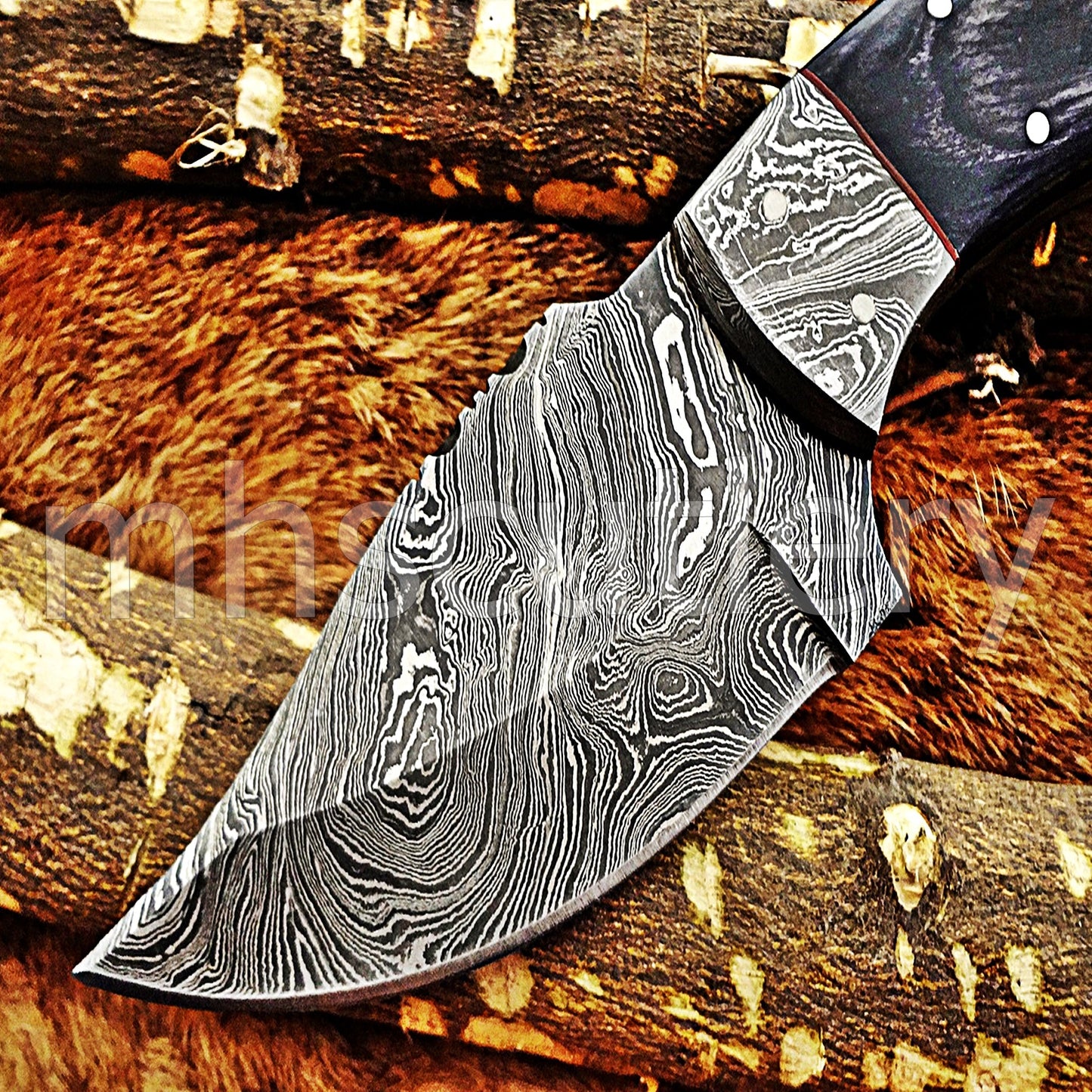 Custom Made Damascus Steel Mini Hunter Skinning Knife / Pakka Wood Handle