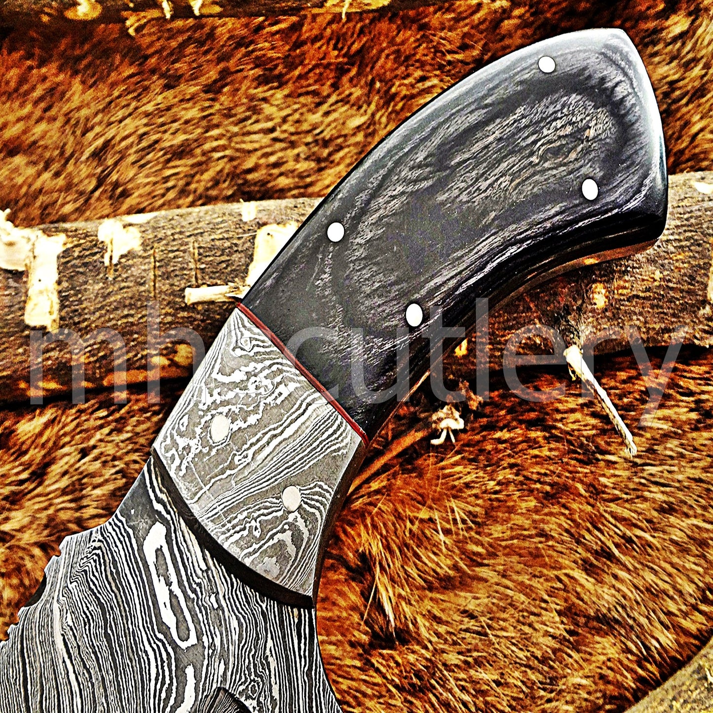 Custom Made Damascus Steel Mini Hunter Skinning Knife / Pakka Wood Handle