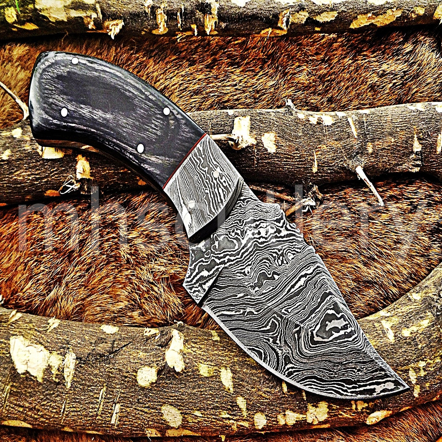 Custom Made Damascus Steel Mini Hunter Skinning Knife / Pakka Wood Handle