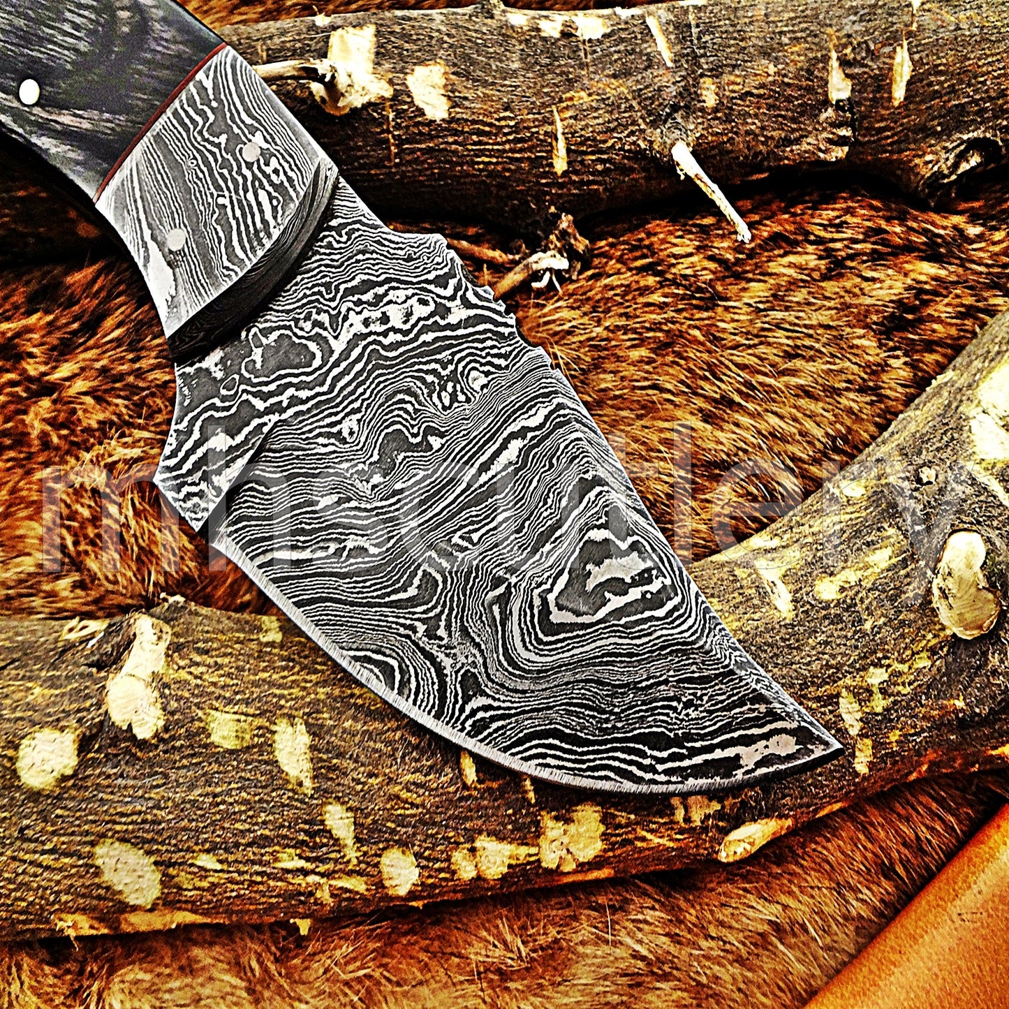 Custom Made Damascus Steel Mini Hunter Skinning Knife / Pakka Wood Handle