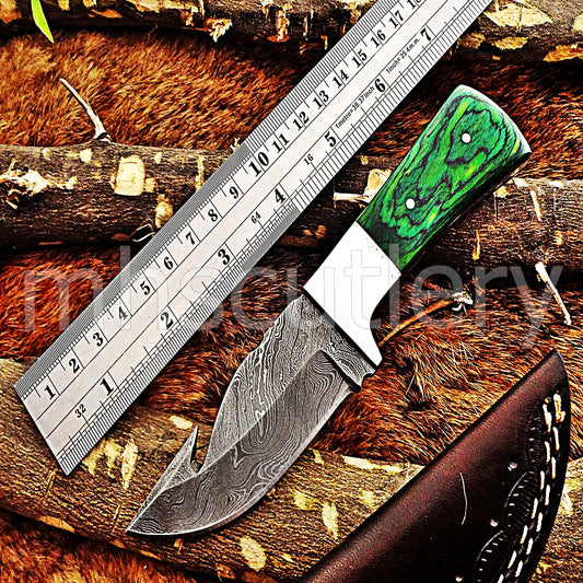 Hand Forged Damascus Steel Mini Gut Hook Skinner Hunting Knife