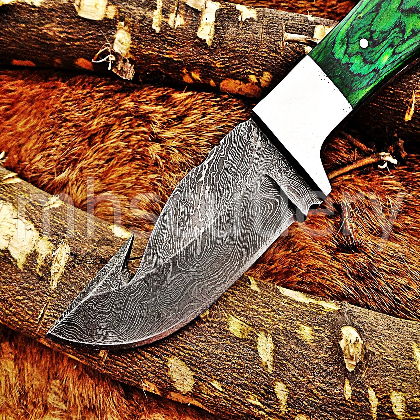 Hand Forged Damascus Steel Mini Gut Hook Skinner Hunting Knife