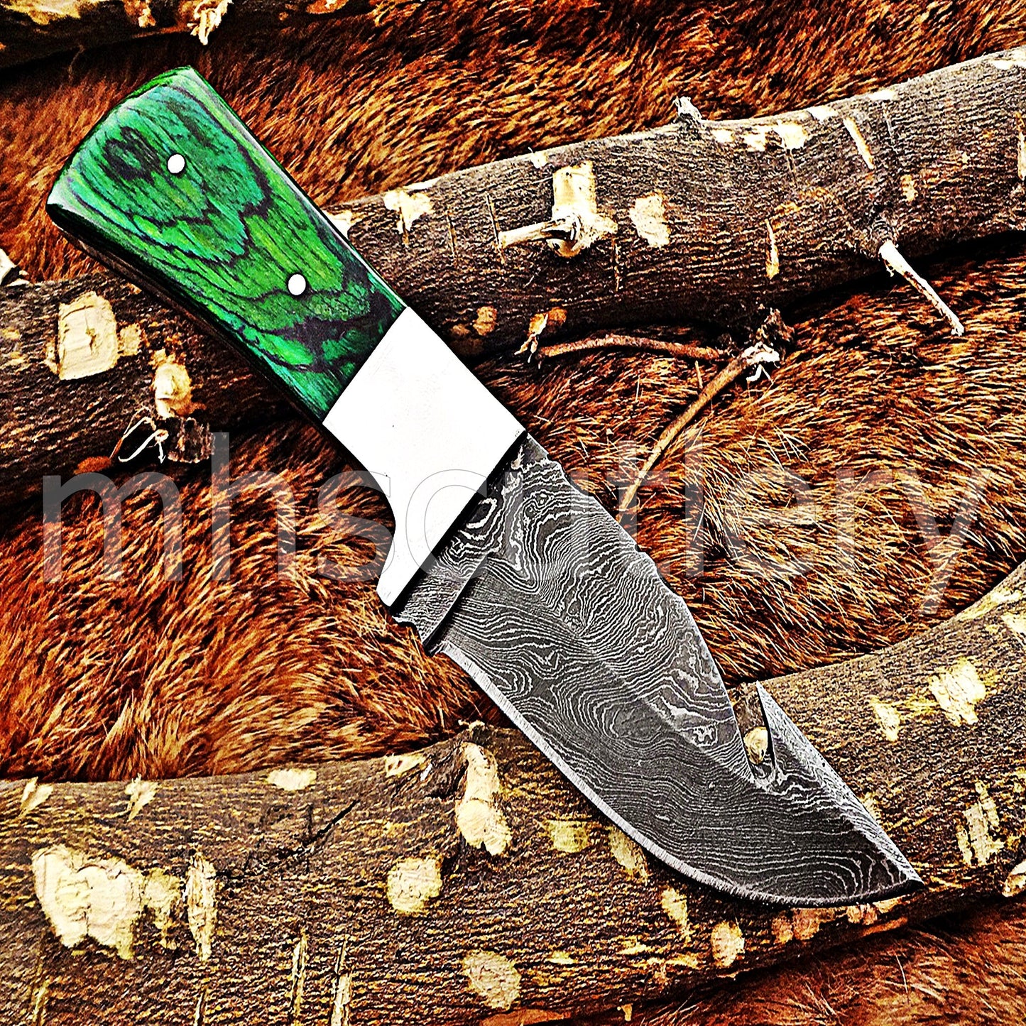 Hand Forged Damascus Steel Mini Gut Hook Skinner Hunting Knife