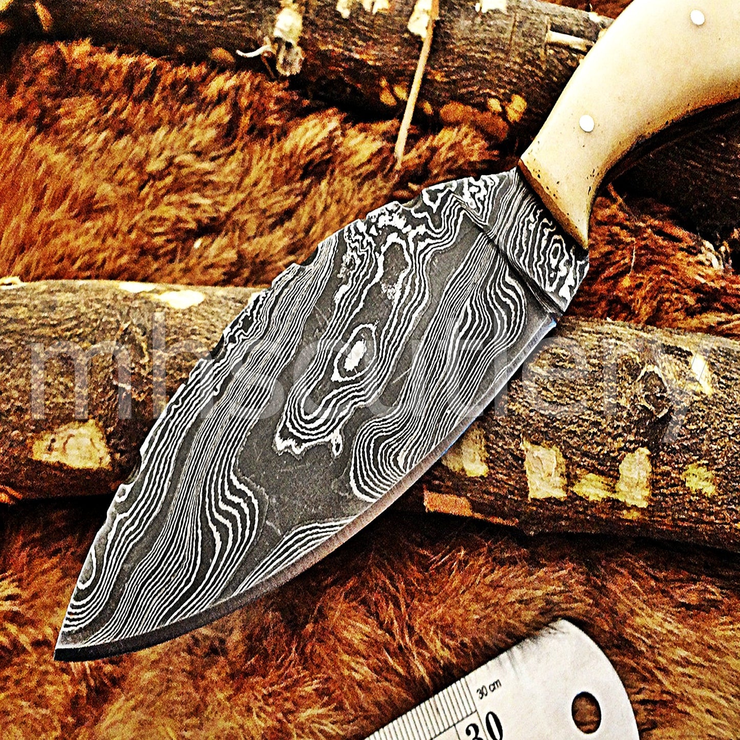 Custom Handmade Damascus Steel Skinner Knife / Bone Handle